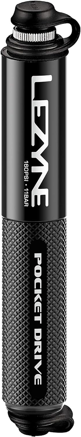 LEZYNE Pocket Drive HP Bicycle Hand Pump, High Pressure 160 PSI, Presta & Schrader Compatible, Durable CNC Aluminum, Compact, ABS Flex Hose, Bike Tire Pump