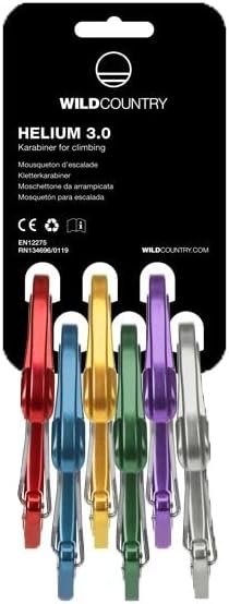Wild Country Helium 3.0 Rock Climbing Carabiner,  Large Wiregate, Lightweight Aluminum Carabiner, 6 pack