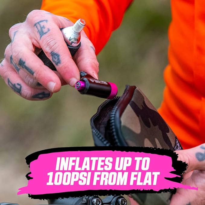 Muc-Off CO2 Inflator Kit, Road - Presta and Shrader Compatible CO2 Bike Pump - Bike Tyre Inflator with CO2 Cartridges for Road Bikes