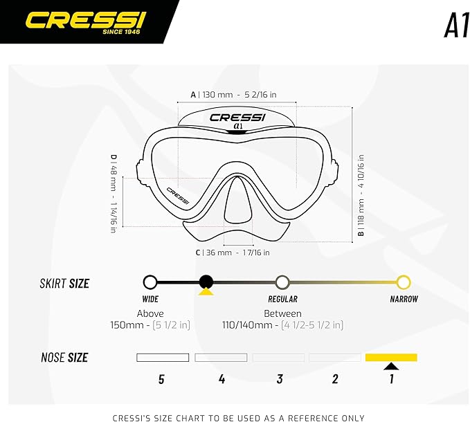 Cressi Anti-Fog Wide View Single Lens Scuba Diving and Freediving Masks A1