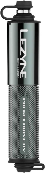 LEZYNE Pocket Drive HV Mini Bicycle Hand Pump, High Volume 90psi, Presta & Scrhader Compatible, CNC Aluminum, Compact, Plus-Size Tires, Portable Bike Pump, 	Grey