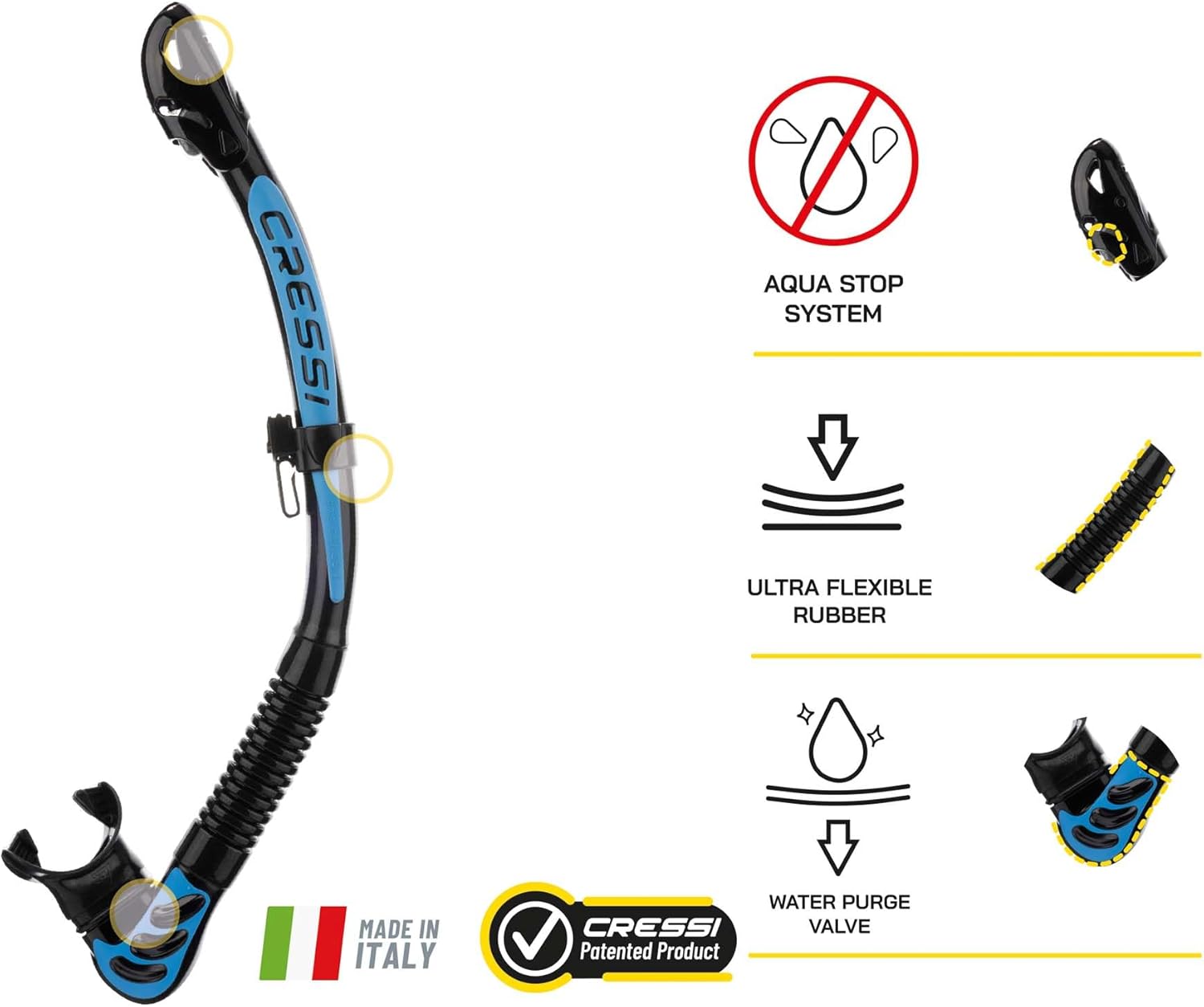 Cressi Foldable Adult Dry Snorkel for Scuba Diving, Snorkeling, Alpha Ultra Dry