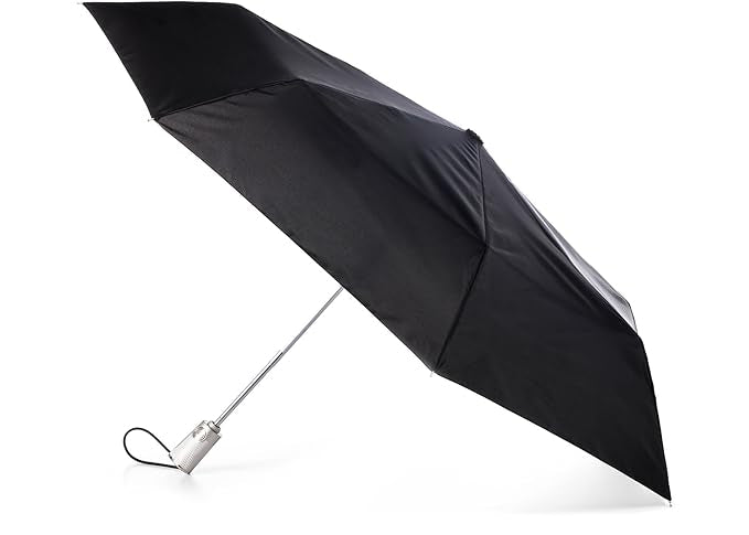 Totes Automatic Open Close Water-Resistant Travel Folding Umbrella with Sun Protection, Black Rain