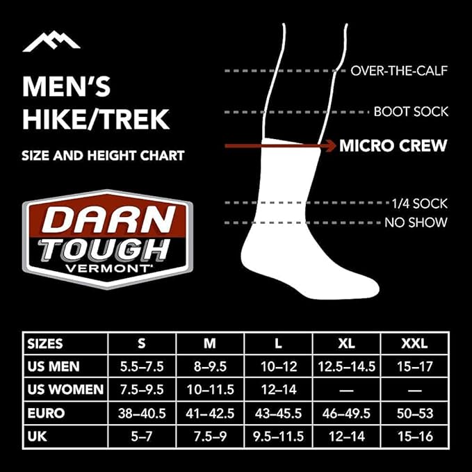 Darn Tough Hiker Midweight Micro Crew Sock with Cushion, Mens Socks for Hiking and Camping, Boot Socks