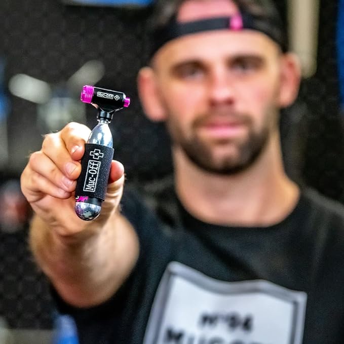 Muc-Off CO2 Inflator Kit, Road - Presta and Shrader Compatible CO2 Bike Pump - Bike Tyre Inflator with CO2 Cartridges for Road Bikes