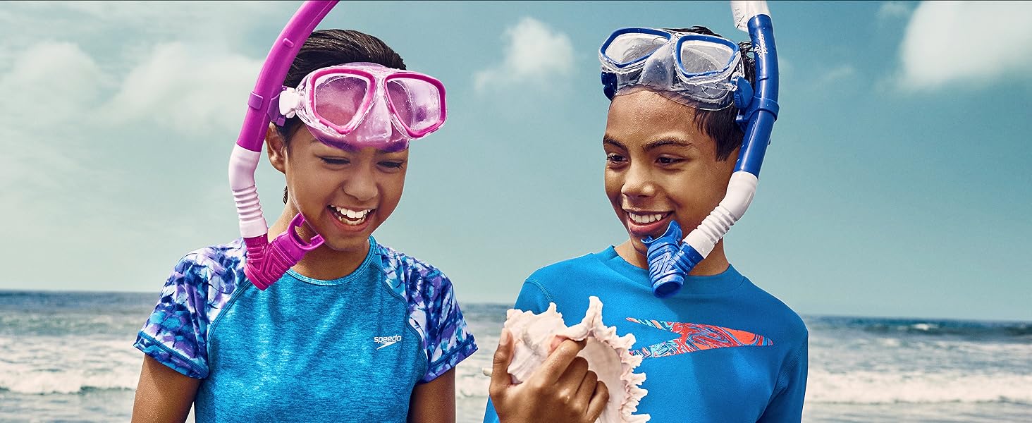 Speedo Unisex-child Swim Snorkel Dive Mask Anti-Fog with Nose Cover Adventure Series