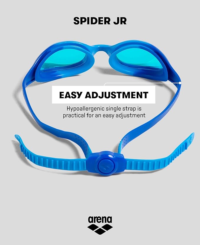 ARENA Unisex Youth Spider Junior Swim Goggles Girls and Boys Ages 6 to 12 Fogless Lenses Easy to Adjust Strap No Leak
