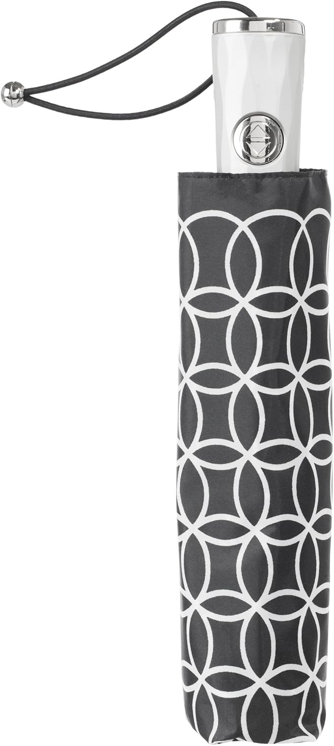 Totes Automatic Open Close Water-Resistant Travel Folding Umbrella with Sun Protection, Black Rain