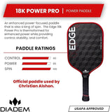 Diadem Sports Diadem Edge 18K Pickleball Paddle USAPA Approved, 18K Carbon Fiber Face for Spin & Control, 16mm Control Paddle