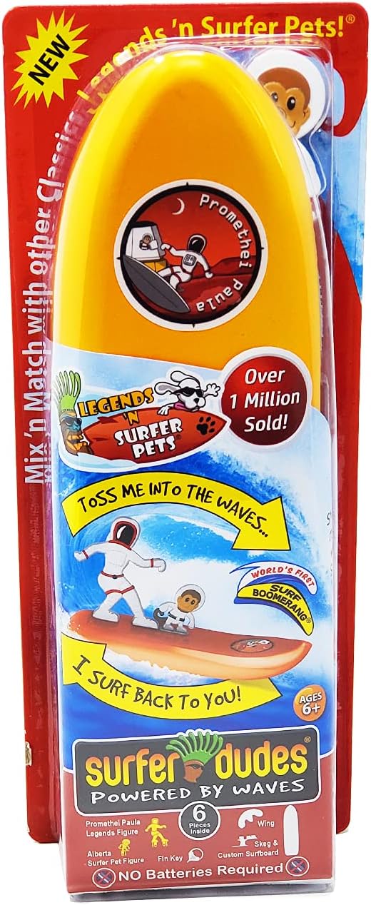 Surfer Dudes Legends & Surfer Pets Wave Powered Mini-Surfer, Pet and Surfboard Beach Toy - Promethei Paula and Alberta
