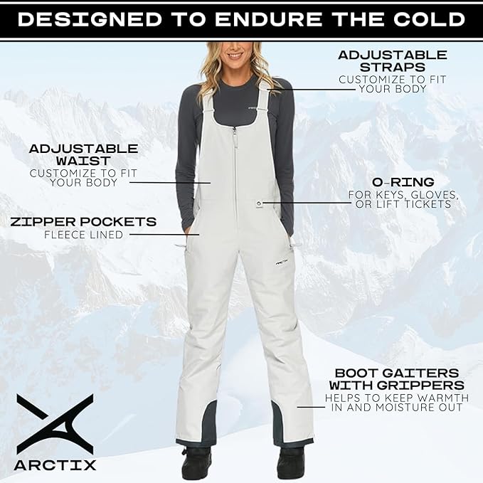 Arctix Women's Essential Insulated Ski Bibs, Water Resistant Snow Pants for Skiing & Snowboarding