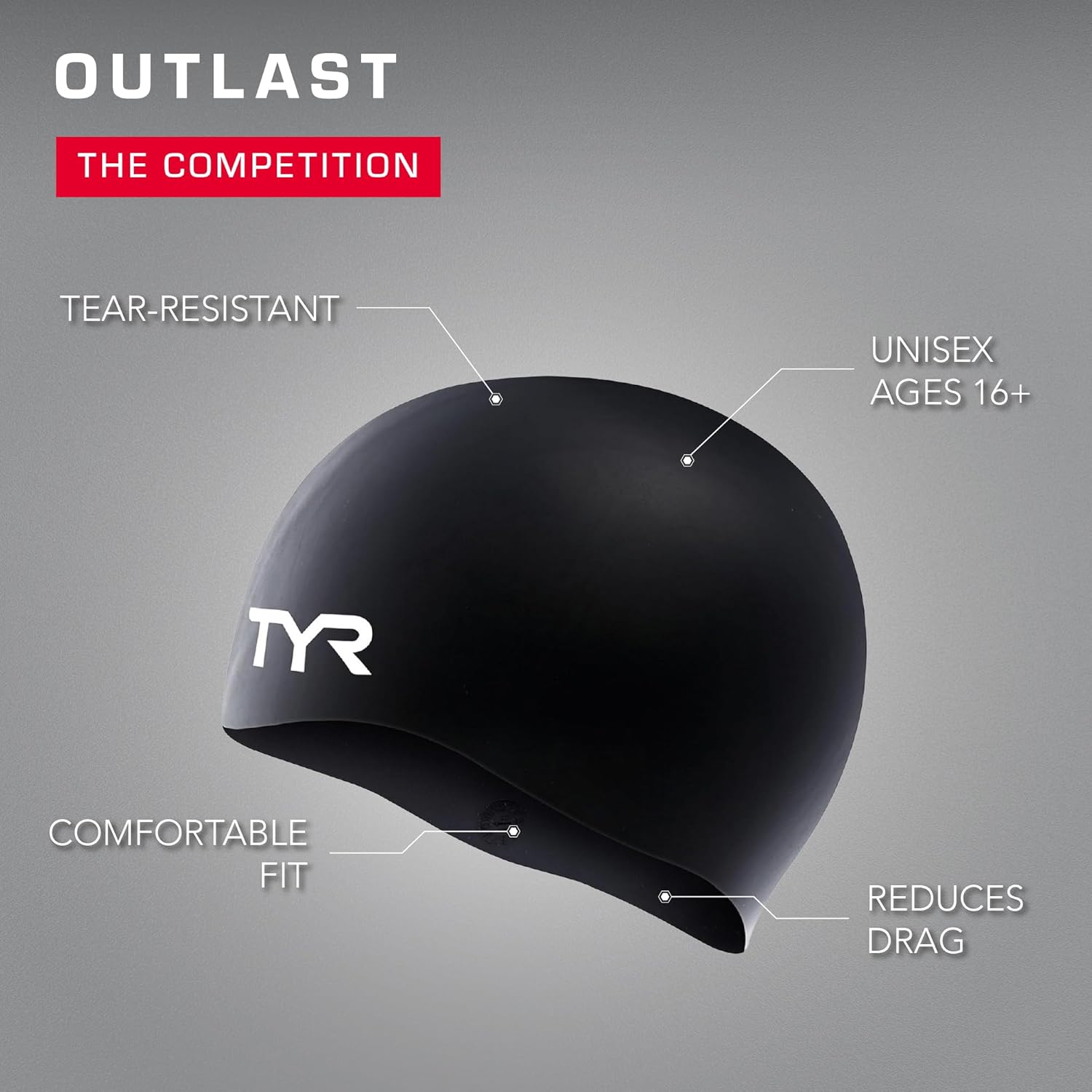 TYR Adult Wrinkle Free Silicone Swim Cap for Drag Reduction and Hair Protection