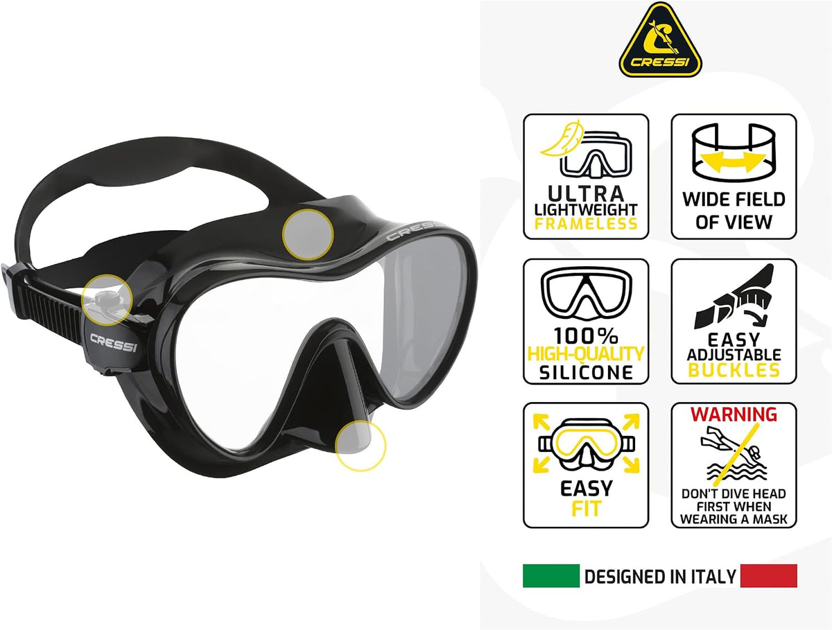 Cressi F1, Scuba Diving Snorkeling Frameless Mask, Perfect Seal Silicone Skirt