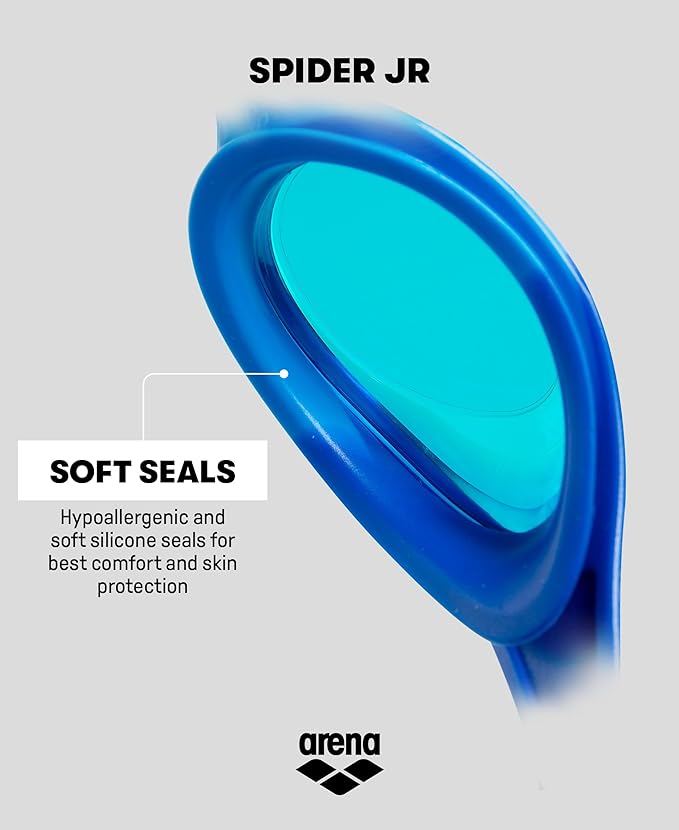 ARENA Unisex Youth Spider Junior Swim Goggles Girls and Boys Ages 6 to 12 Fogless Lenses Easy to Adjust Strap No Leak