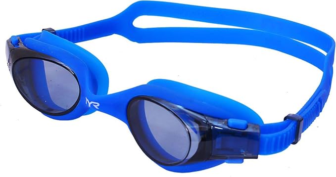 TYR Vesi Adult Swim Goggles, Low Profile Training Goggles for Men & Women, Anti Fog, UV Protection, with Quick Adjust Strap, Color Smoke and Blue