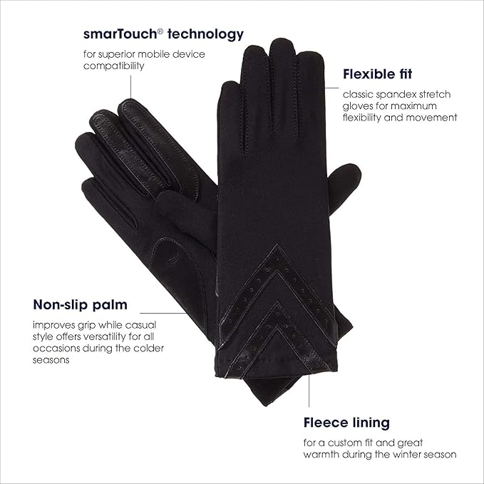 Isotoner womens Spandex Touchscreen Cold Weather With Warm Fleece Lining and Chevron Details Winter Gloves
