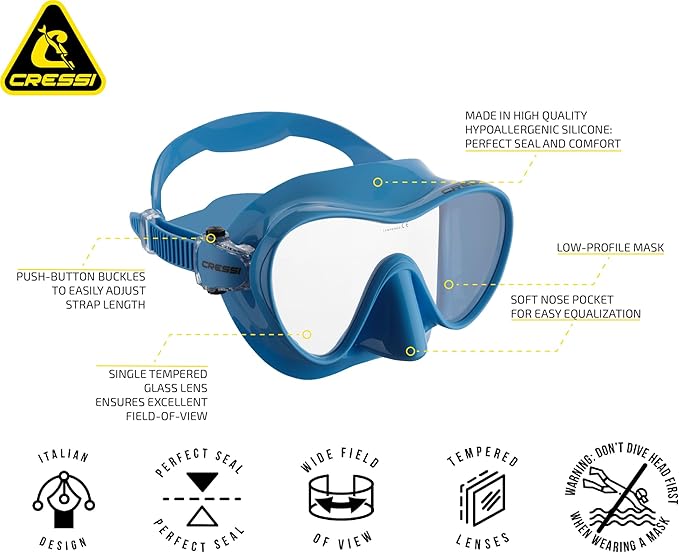 Cressi F1, Scuba Diving Snorkeling Frameless Mask, Perfect Seal Silicone Skirt