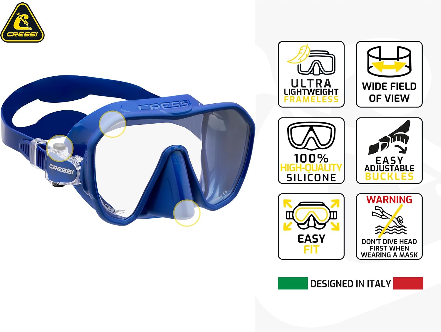 Cressi Z2 Adult Frameless Diving Mask, Wide View Mono Lens, Pure Soft Silicone