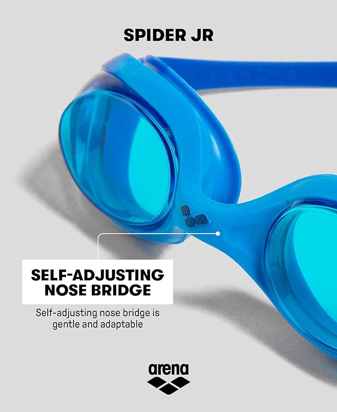 ARENA Unisex Youth Spider Junior Swim Goggles Girls and Boys Ages 6 to 12 Fogless Lenses Easy to Adjust Strap No Leak