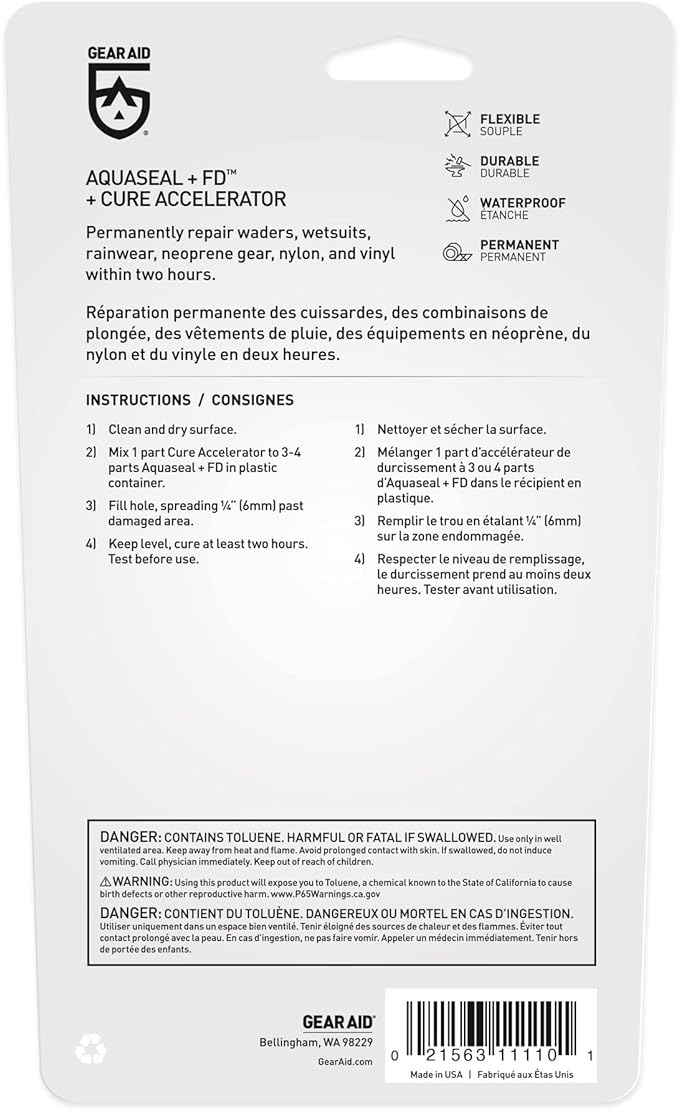 GEAR AID Aquaseal FD Flexible Durable Repair Adhesive and Cure Accelerator for Fixing Holes and Rips in Waders, Wetsuits and Inflatables (Pack 2)