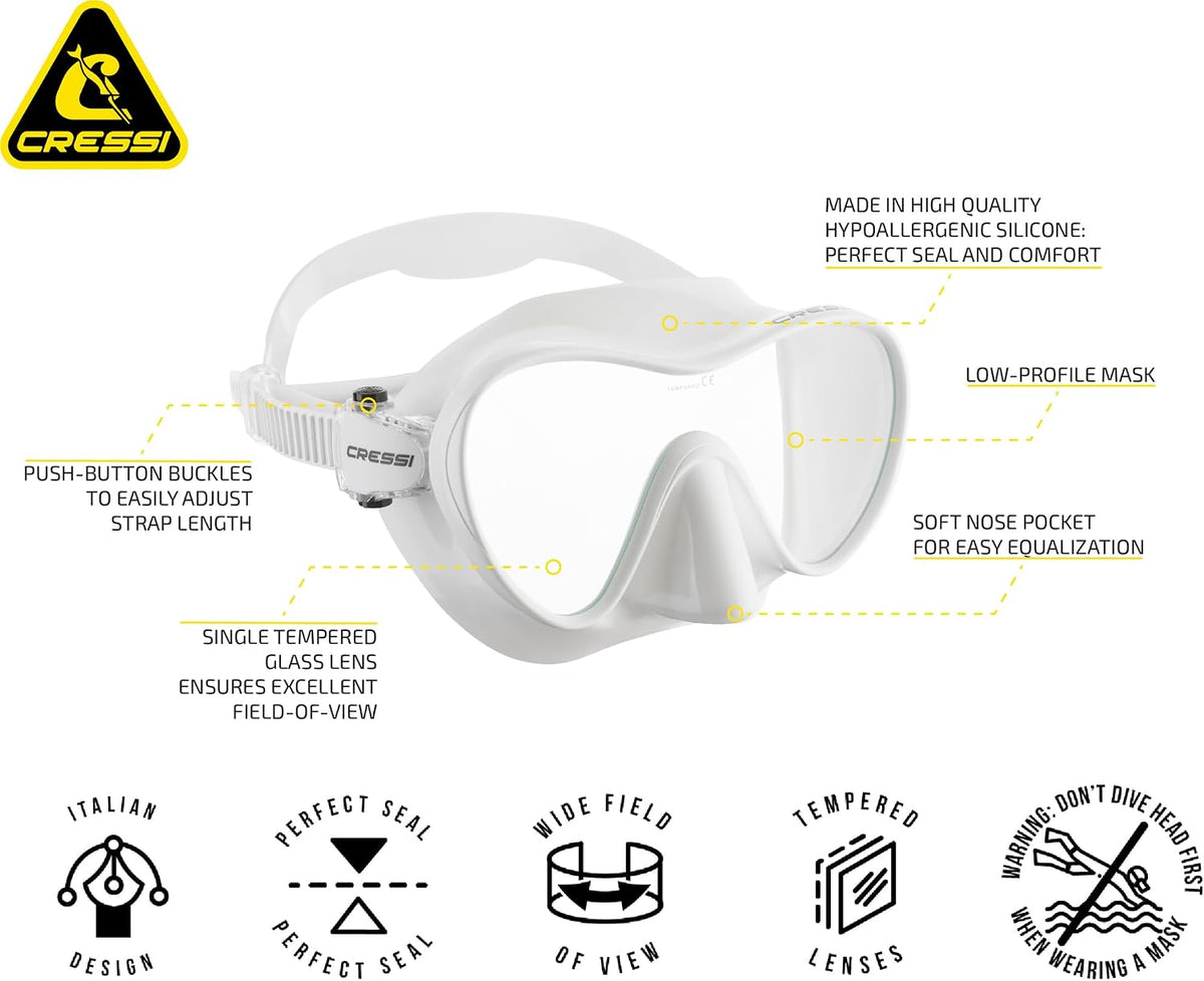Cressi F1, Scuba Diving Snorkeling Frameless Mask, Perfect Seal Silicone Skirt