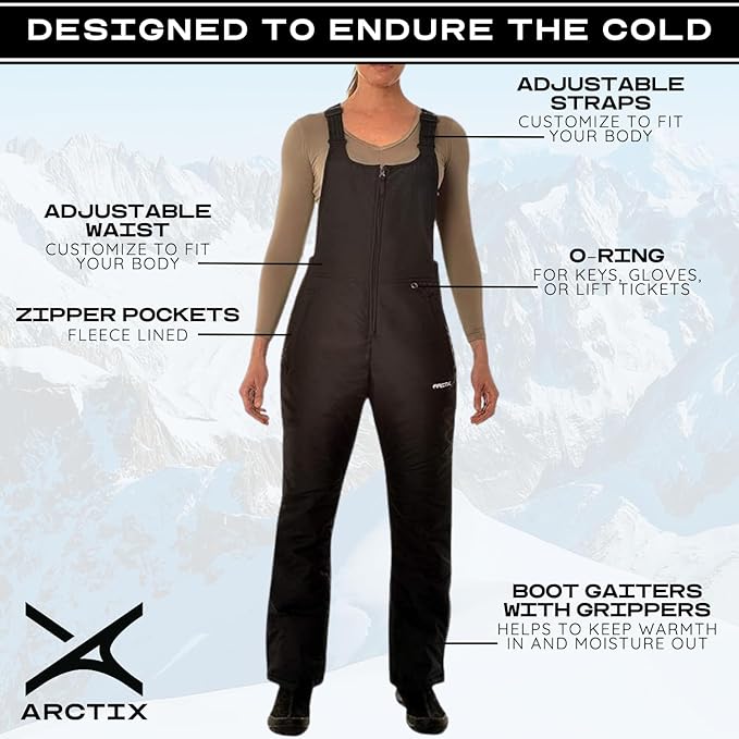 Arctix Women's Essential Insulated Ski Bibs, Water Resistant Snow Pants for Skiing & Snowboarding