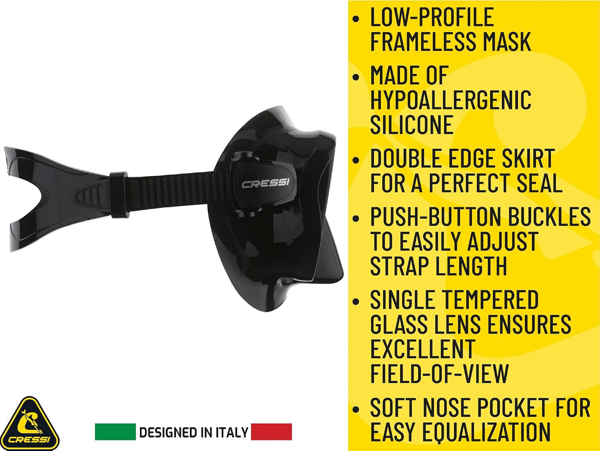 Cressi F1, Scuba Diving Snorkeling Frameless Mask, Perfect Seal Silicone Skirt