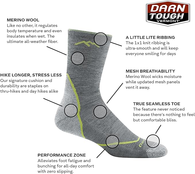 Darn Tough Men's Light Hiker Hike, Trek Sock