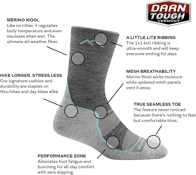 Darn Tough Women's Light Hiker Micro Crew Lightweight with Cushion Sock, Style 1967