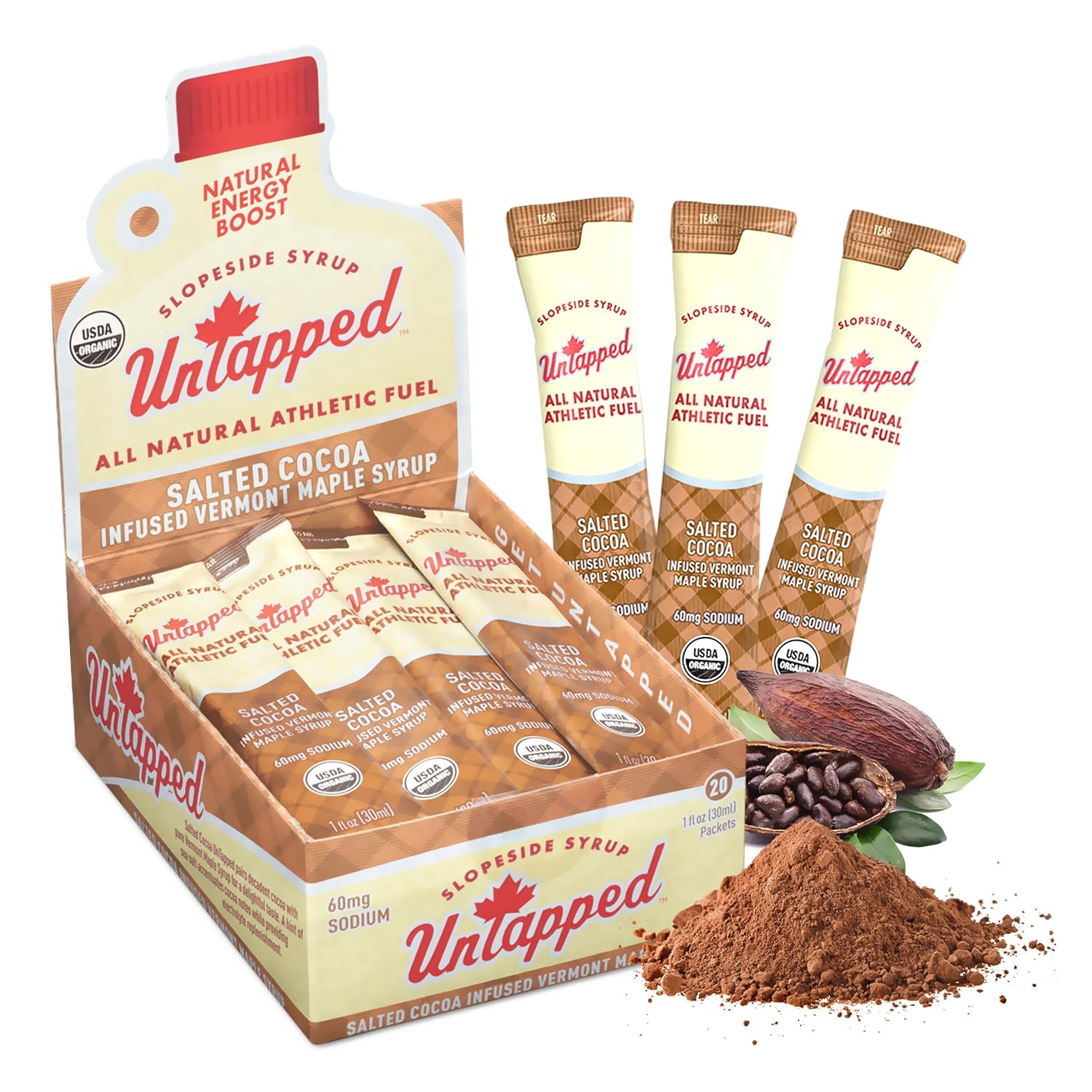 UnTapped Coffee Infused Vermont Maple Syrup Packets for Athletes, Box of 20-1 fl oz, Pure Maple Syrup with Organic Coffee for Natural Endurance Energy, Fuel to Keep You Running Longer