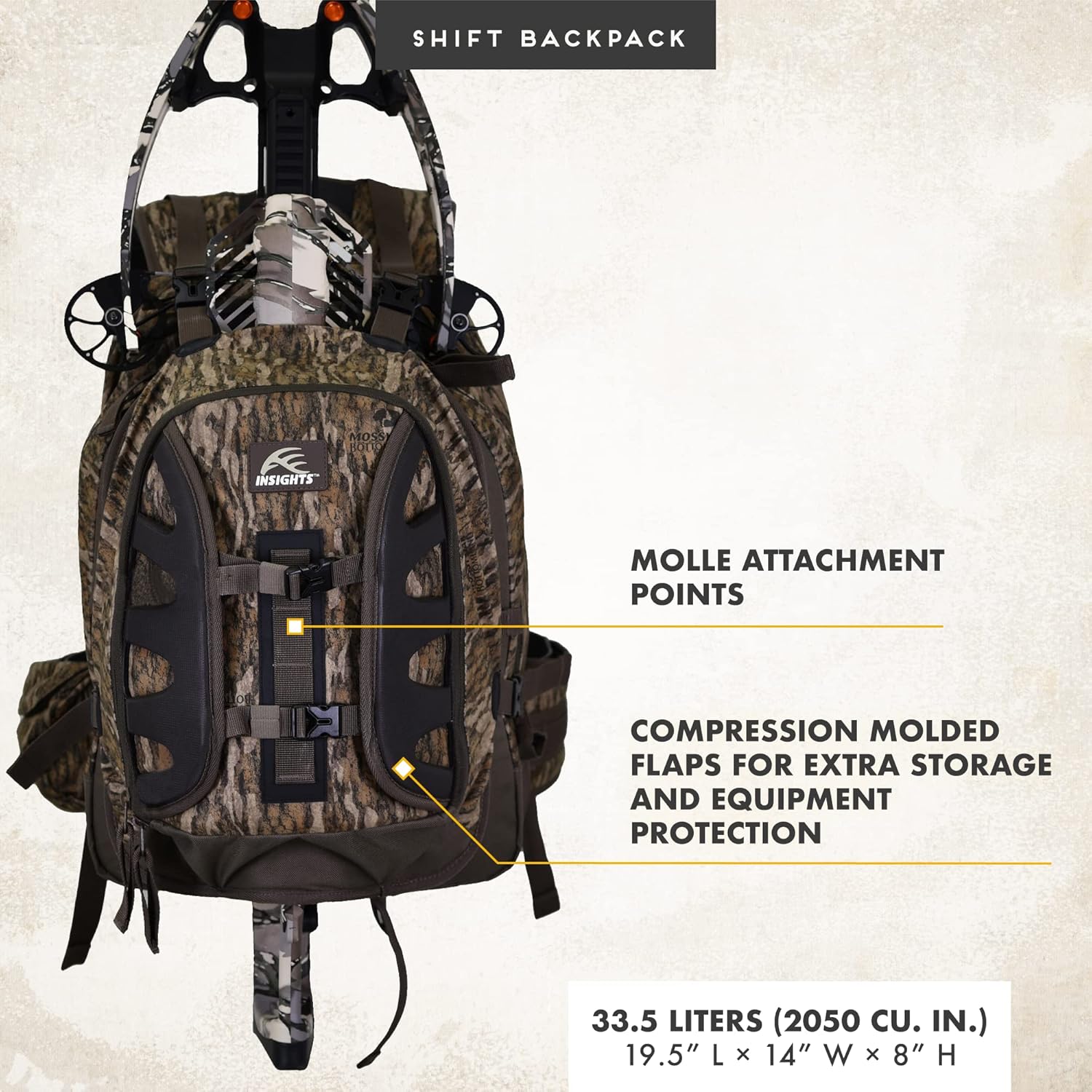 Insights Hunting by frogg toggs, The Shift, Heavy Duty Rifle Carrier Hunting Backpack, Color Mossy Oak Bottomland