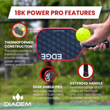 Diadem Sports Diadem Edge 18K Pickleball Paddle USAPA Approved, 18K Carbon Fiber Face for Spin & Control, 16mm Control Paddle