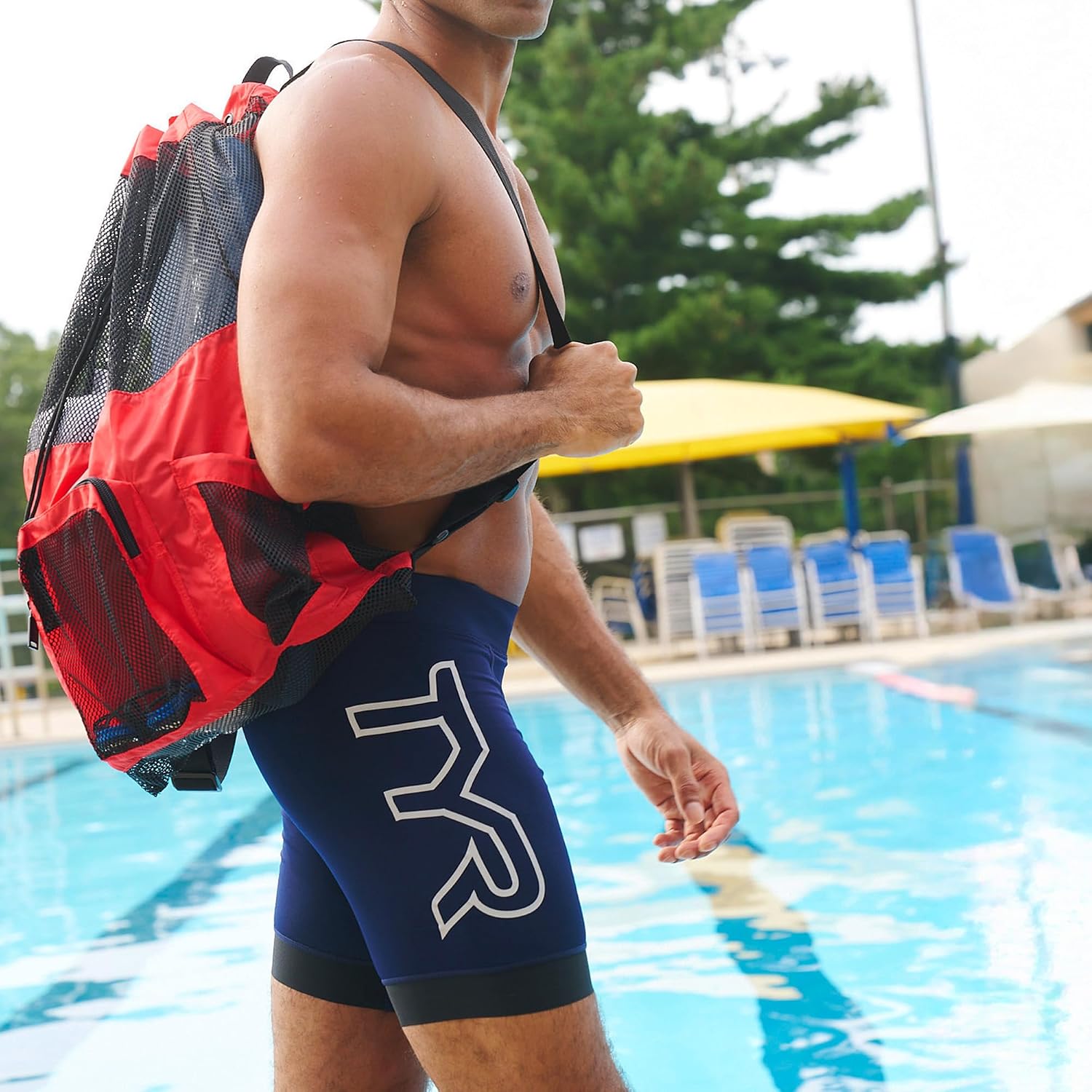 TYR Big Mesh Mummy Backpack for Wet Swimming, Gym, and Workout Gear