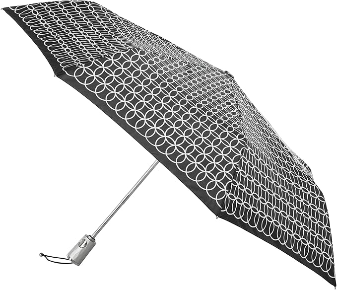 Totes Automatic Open Close Water-Resistant Travel Folding Umbrella with Sun Protection, Black Rain