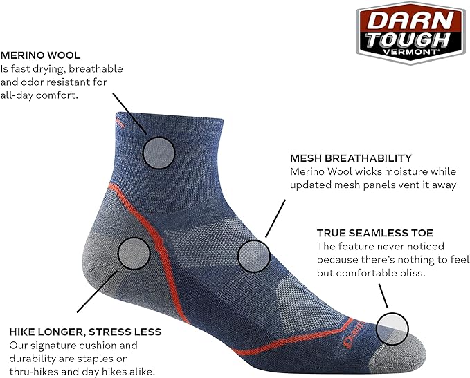 Darn Tough Men's Light Hiker 1/4 Lightweight with Cushion
