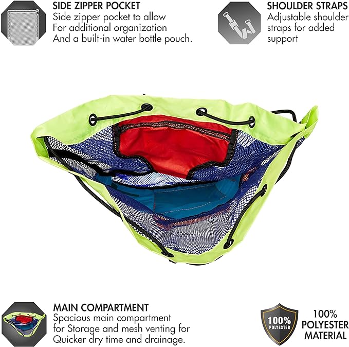 TYR Big Mesh Mummy Backpack for Wet Swimming, Gym, and Workout Gear