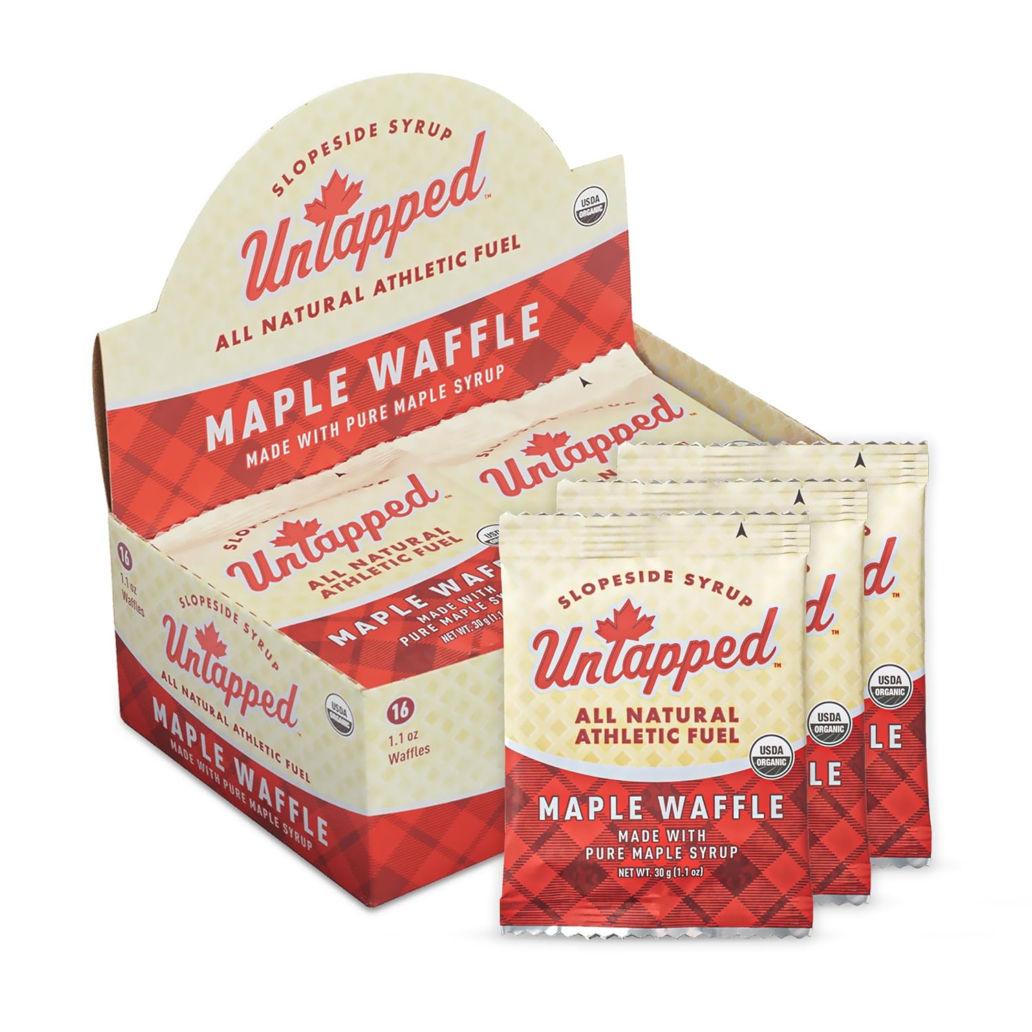 UnTapped Organic Cocoa Waffles 1.1 oz Each, Box of 16, Endurance Sports Snacks Sweetened with Real Maple Syrup, and Rich Organic Cocoa, Vegan & Real Food Waffles, Ideal for Athletic Performance
