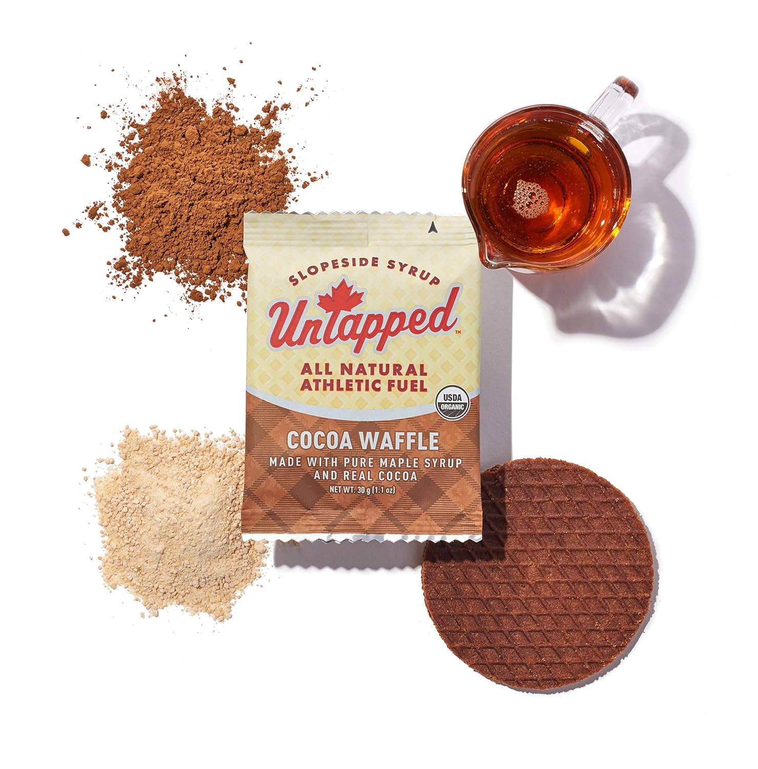 UnTapped Organic Cocoa Waffles 1.1 oz Each, Box of 16, Endurance Sports Snacks Sweetened with Real Maple Syrup, and Rich Organic Cocoa, Vegan & Real Food Waffles, Ideal for Athletic Performance