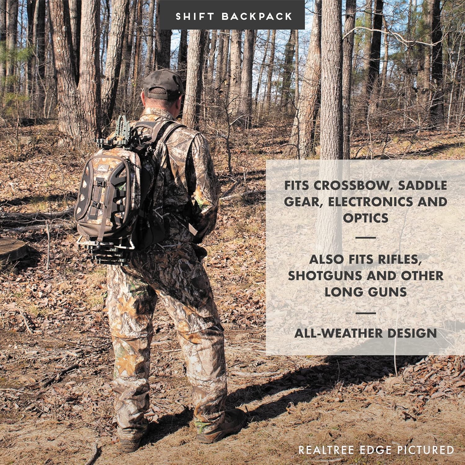 Insights Hunting by frogg toggs, The Shift, Heavy Duty Rifle Carrier Hunting Backpack, Color Mossy Oak Bottomland