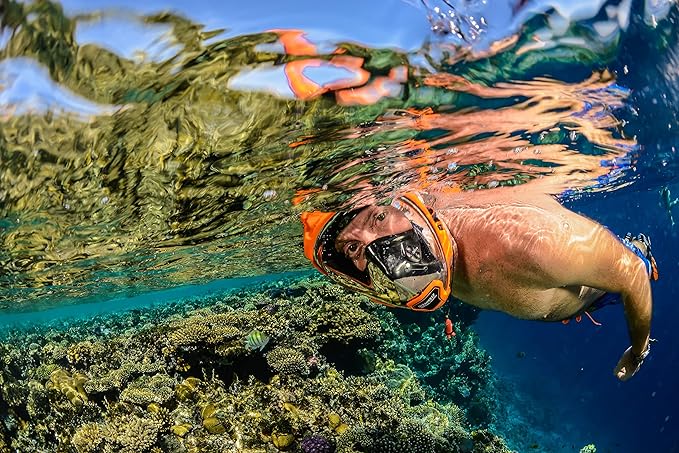 OCEAN REEF - Aria QR + Quick Release Snorkeling Mask - Full Face Snorkeling Mask - 180 Degree Underwater Vision