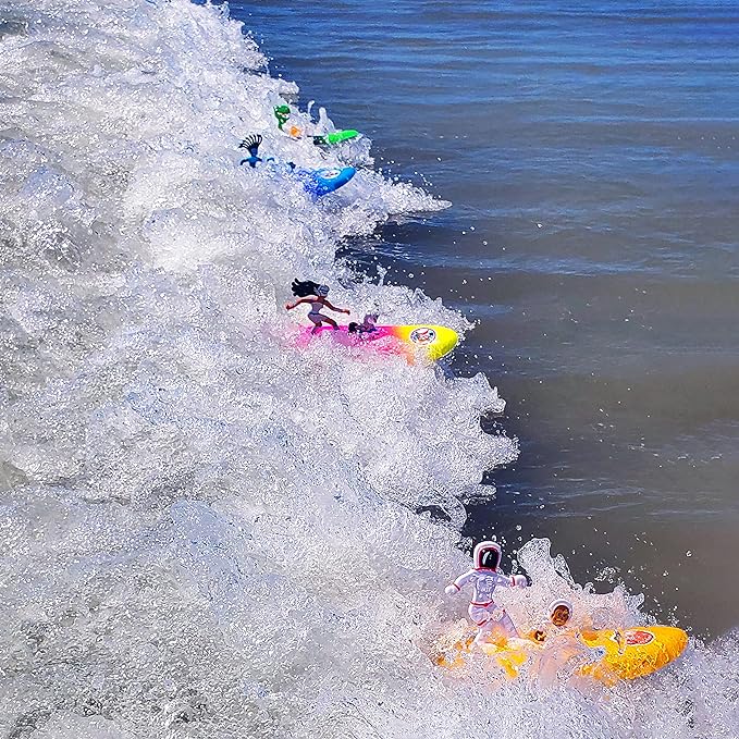 Surfer Dudes Legends & Surfer Pets Wave Powered Mini-Surfer, Pet and Surfboard Beach Toy - Promethei Paula and Alberta