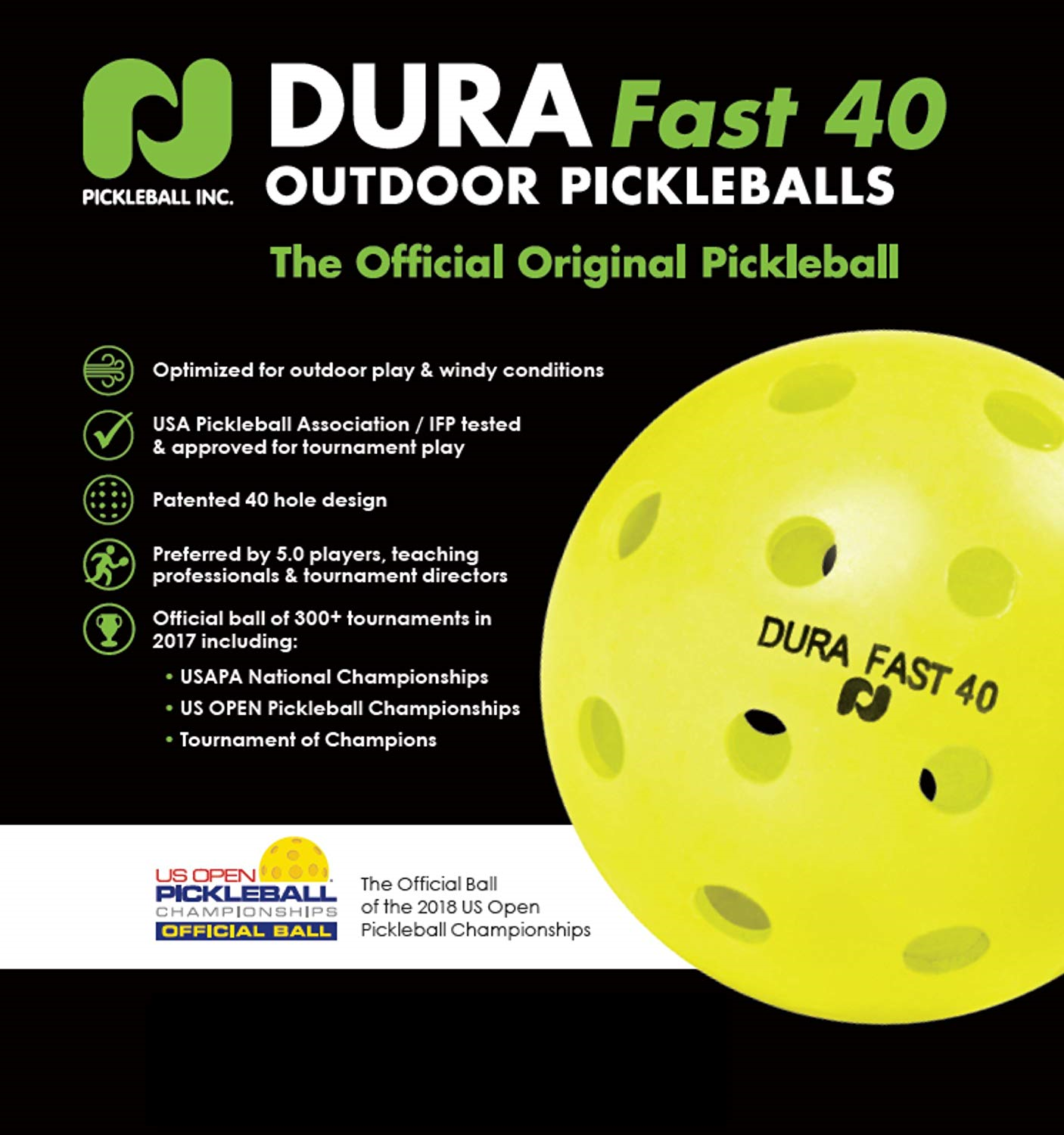 Pack of 12 Dura Fast 40  Outdoor Pickleball Balls  USAPA Approved and Sanctioned for Tournament Play